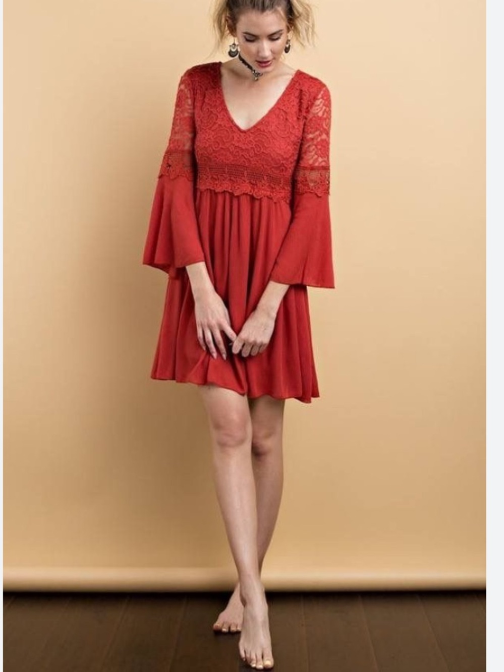 New Zanzea Red Lacey Mini Dress Size M Sheer Babydoll Wedding Ptp 17.5”